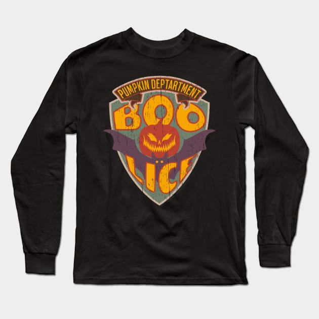 Boolice Halloween police funny badge pumpkin department distressed Long Sleeve T-Shirt by SpaceWiz95